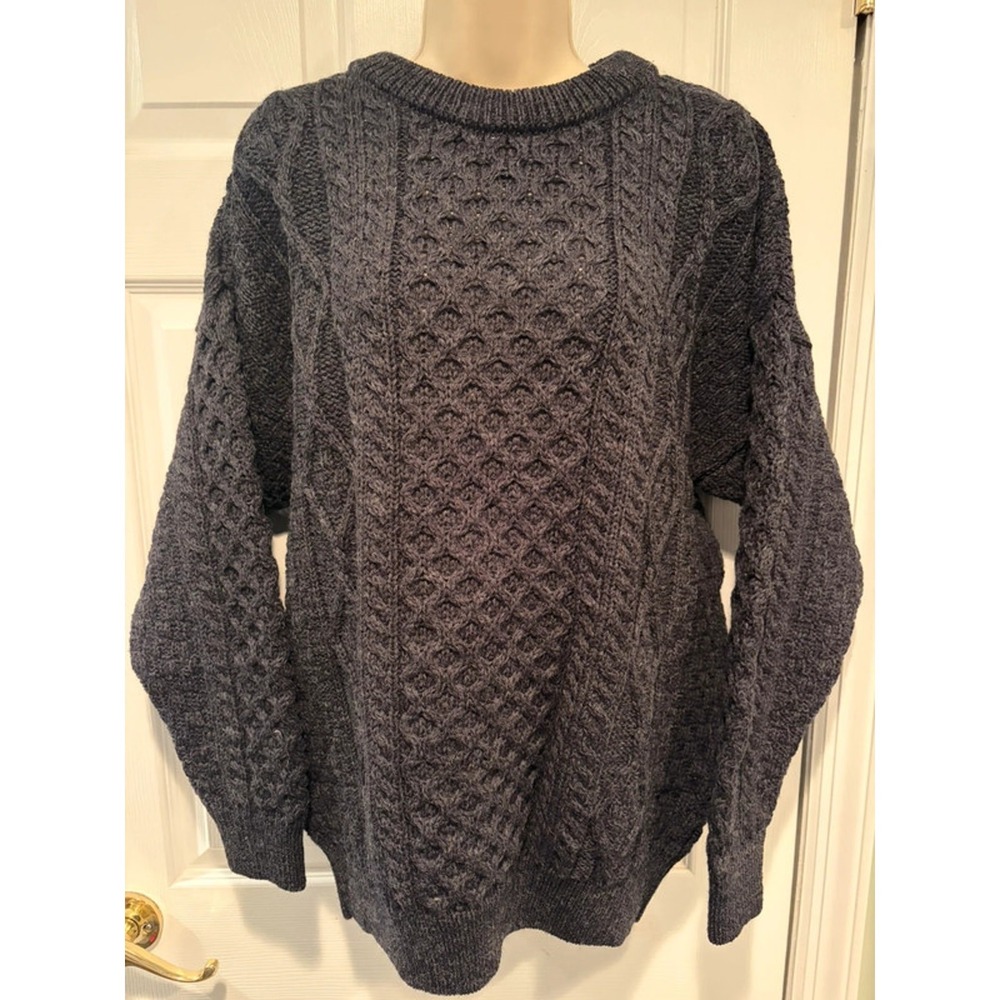 The Irish Store Aran Crew Neck Sweater XXL Charcoal 100% Wool Cable Knit Ireland